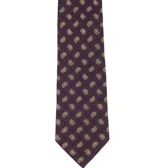 Jos A. Bank Men's Tie 100% Silk Handmade Purple Gold Paisley Elegant Necktie 60" - Picture 3 of 7